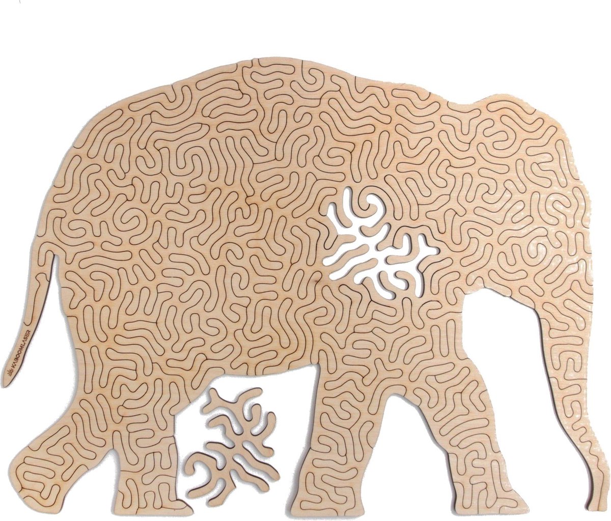 Olifant houten dieren legpuzzel voor volwassenen | Jigsaw | Gemaakt in Nederland | Pure wood puzzles by Kaboomlaser